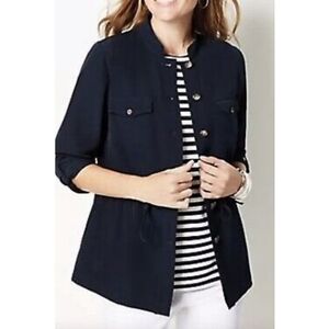 NWT J. Jill Wearever Collection Navy Cinched Button-Down Jacket Size S 💙✨